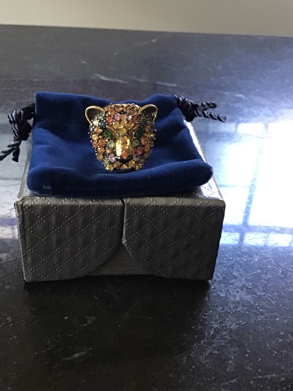 Multicolor Crystal Cat/Leopard Head Ring - Women Jewelry